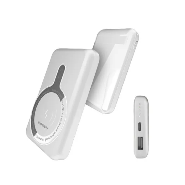 batterie externe magsafe 10000 mah denmen dp18 compacte – 15w – blanc Batterie externe magnétique sans fil blanche compacte