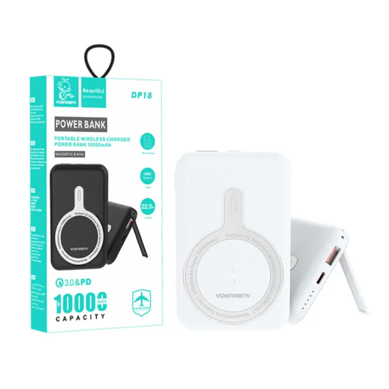 Batterie externe sans fil magnétique Vdenmenv DP18 10000mAh blanche
