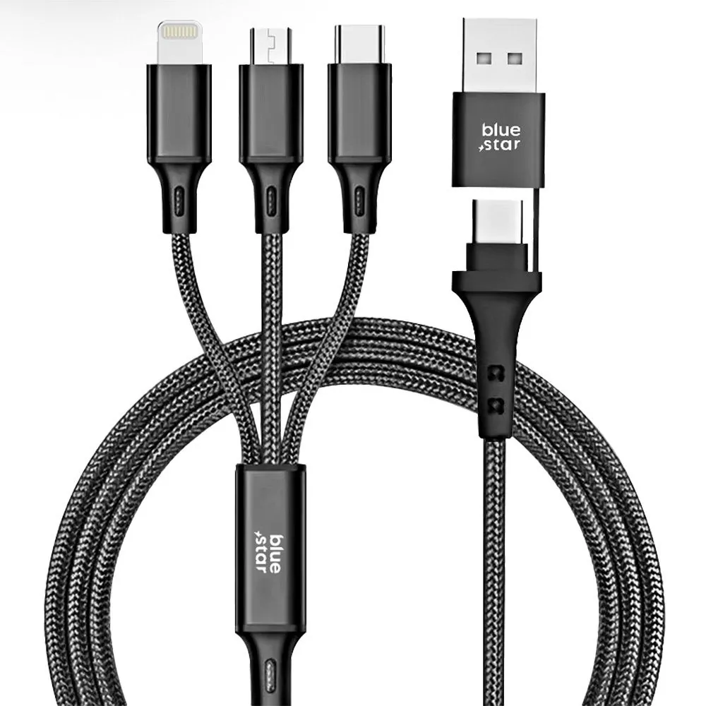 Câble USB 3-en-1 Blue Star tressé noir multi-connecteurs