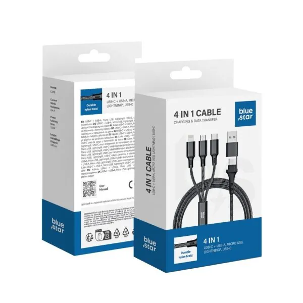 Câble Blue Star 4 en 1 USB-C Micro USB Lightning charge données