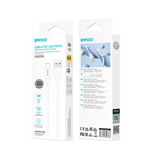 Câble de données silicone BWOO USB-A Lightning blanc 1m