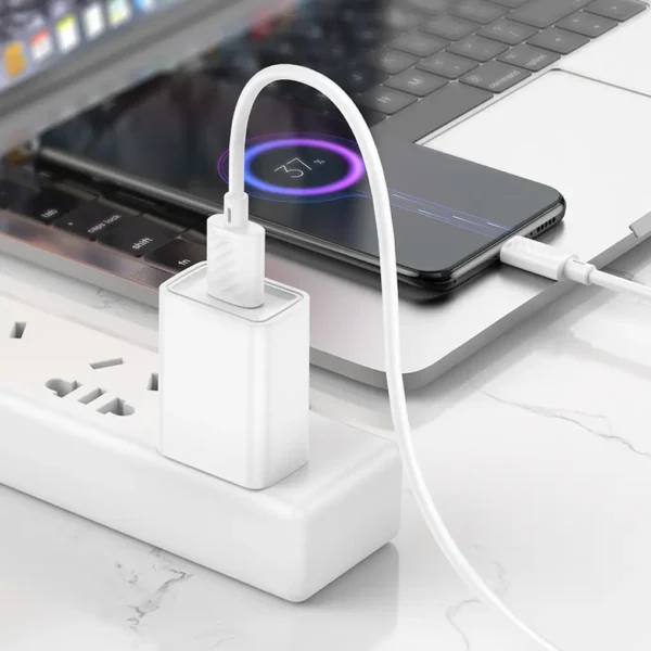 Chargeur USB blanc branchant un smartphone à 31%