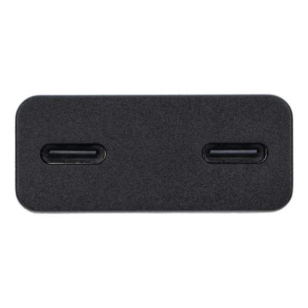 chargeur gan 30w blue star slim ultra fin – 2 usb c, sans câble – noir Adaptateur noir avec deux ports USB-C sur fond blanc