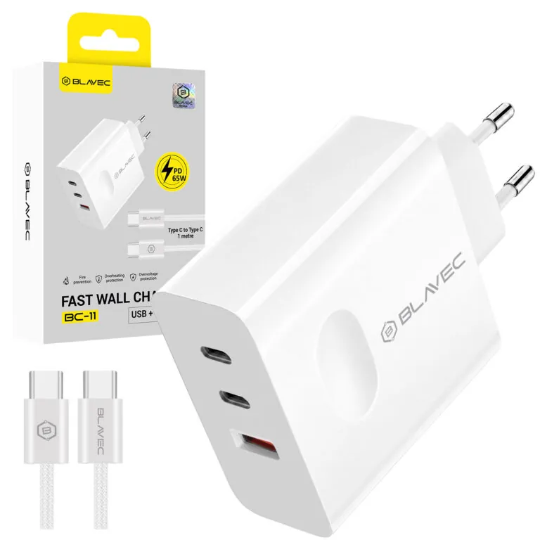 chargeur gan 65w blavec bc 11 – 3 ports + câble usb c inclus