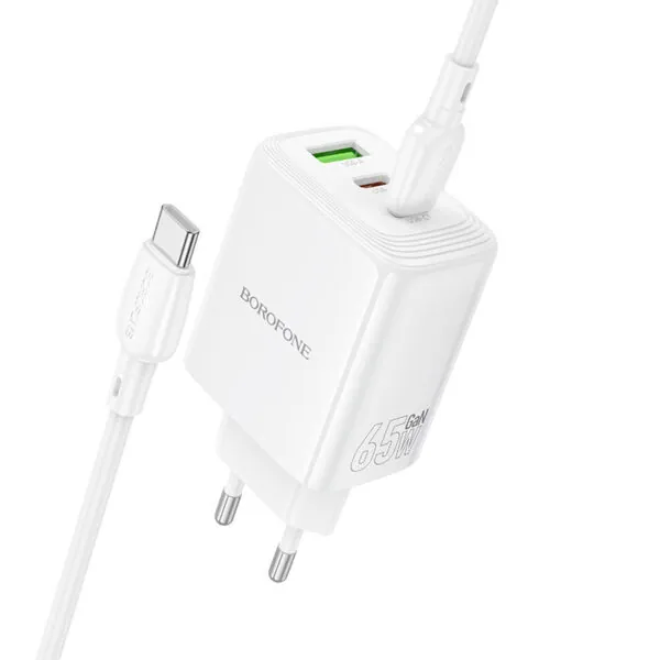 chargeur gan 65w borofone bn32 complet + câble usb c 1 m