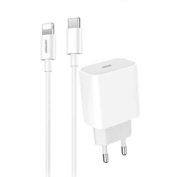 Chargeur USB-C blanc avec câble Lightning pour iPhone