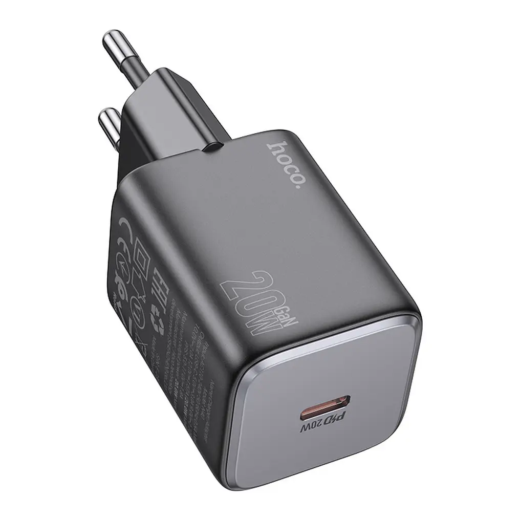 Chargeur USB-C 20W PD Hoco N40 Compact – Sans Câble – Noir
