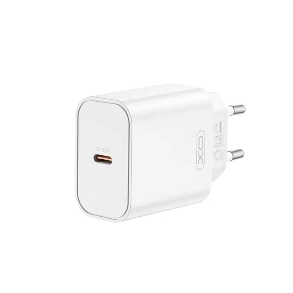 Chargeur secteur USB-C blanc compact avec fiche européenne