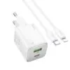 Chargeur rapide Hoco 20W avec câble USB-C Lightning blanc