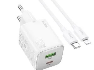 Chargeur rapide Hoco 20W avec câble USB-C Lightning blanc