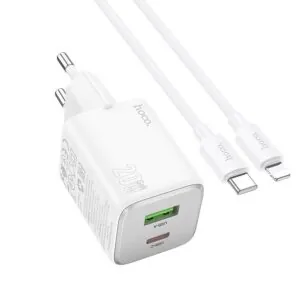 Chargeur iPhone 20W Hoco N41 GaN Compact + Câble Lightning – Blanc