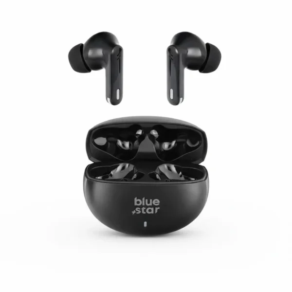 Écouteurs sans fil noirs Blue Star avec boîtier de charge