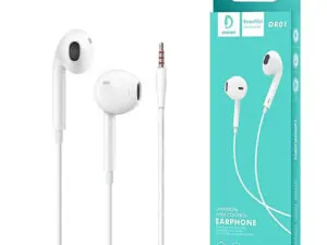 denmen in ear wired headphones dr01 jack 3.5 inches 1m white dr01w Écouteurs filaires blancs Denmen DR01 avec boîte turquoise