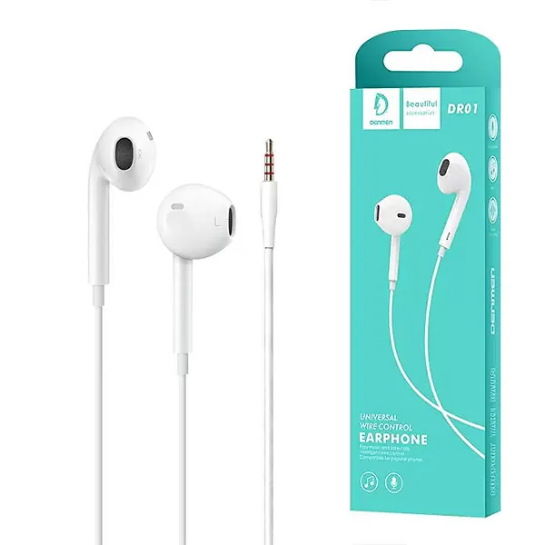denmen in ear wired headphones dr01 jack 3.5 inches 1m white dr01w Écouteurs filaires blancs Denmen DR01 avec boîte turquoise