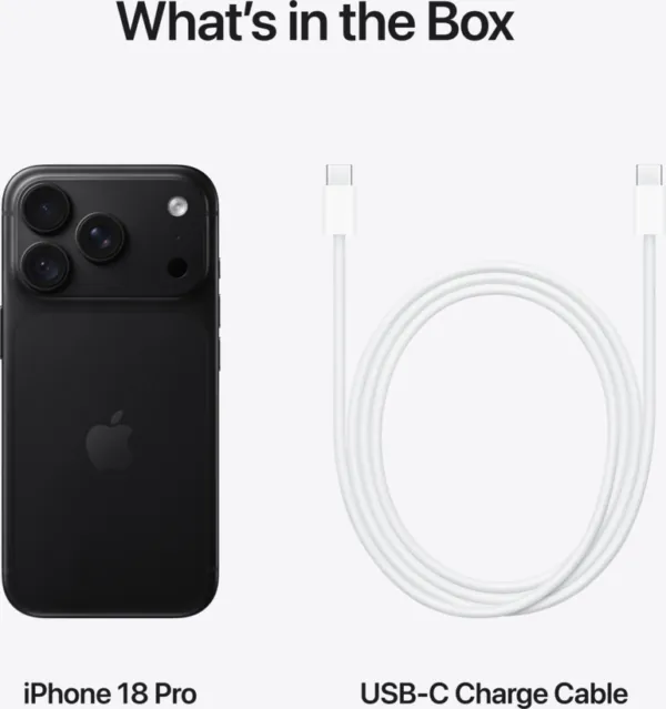 Contenu de la boîte iPhone 18 Pro noir avec câble USB-C