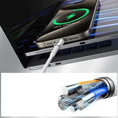 Câble USB-C vers USB-C 60W – structure interne cuivre Câble USB-C vers USB-C 60W – structure interne cuivre