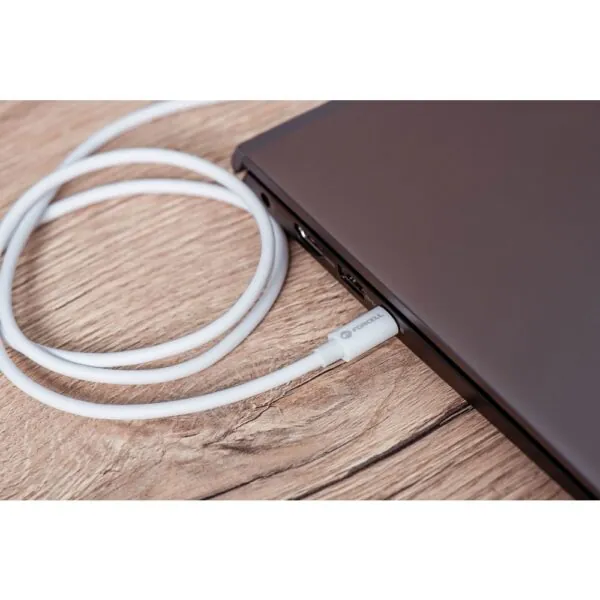 Câble USB-C 100 W branché sur un ordinateur portable