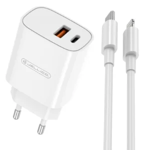 Chargeur iPhone 2 ports 20W Jellico WJ-C60 + câble USB-C Lightning – Blanc