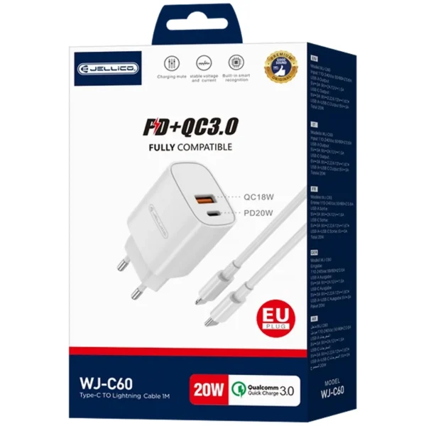 Emballage du chargeur iPhone 2 ports Jellico WJ-C60 Emballage du chargeur iPhone 2 ports Jellico WJ-C60