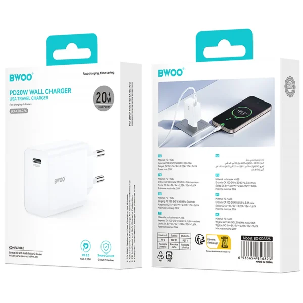 Emballage du chargeur secteur USB-C 20W BWOO CDA226
