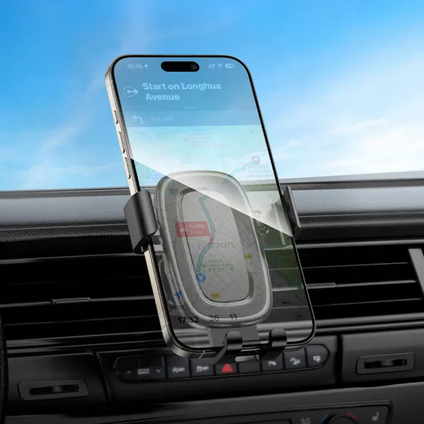 Support téléphone voiture gravité – mise en place d’une main